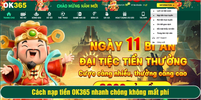 Chọn Nạp tiền trực tuyến