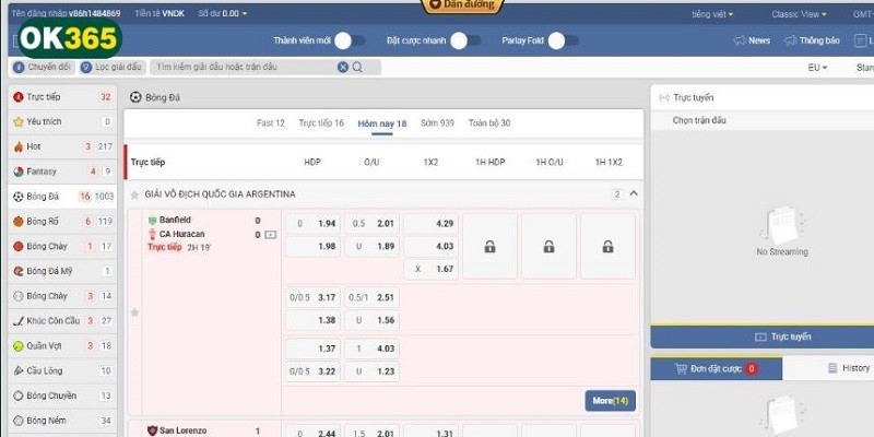 Tỷ lệ kèo hấp dẫn và được cập nhật liên tục